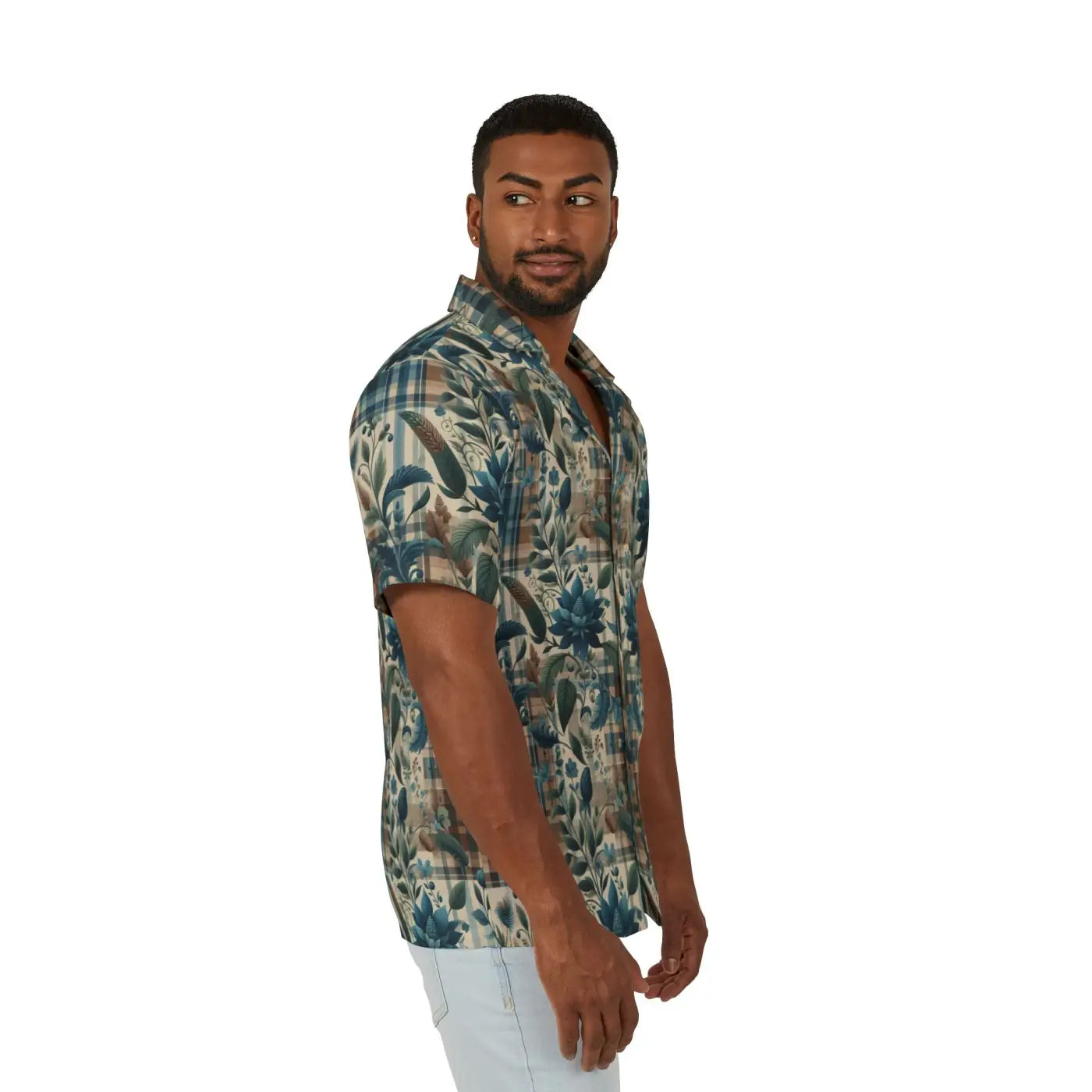 Men's Floral Plaid Hawaiian Camp Shirt - Summer Style - DipaliZ