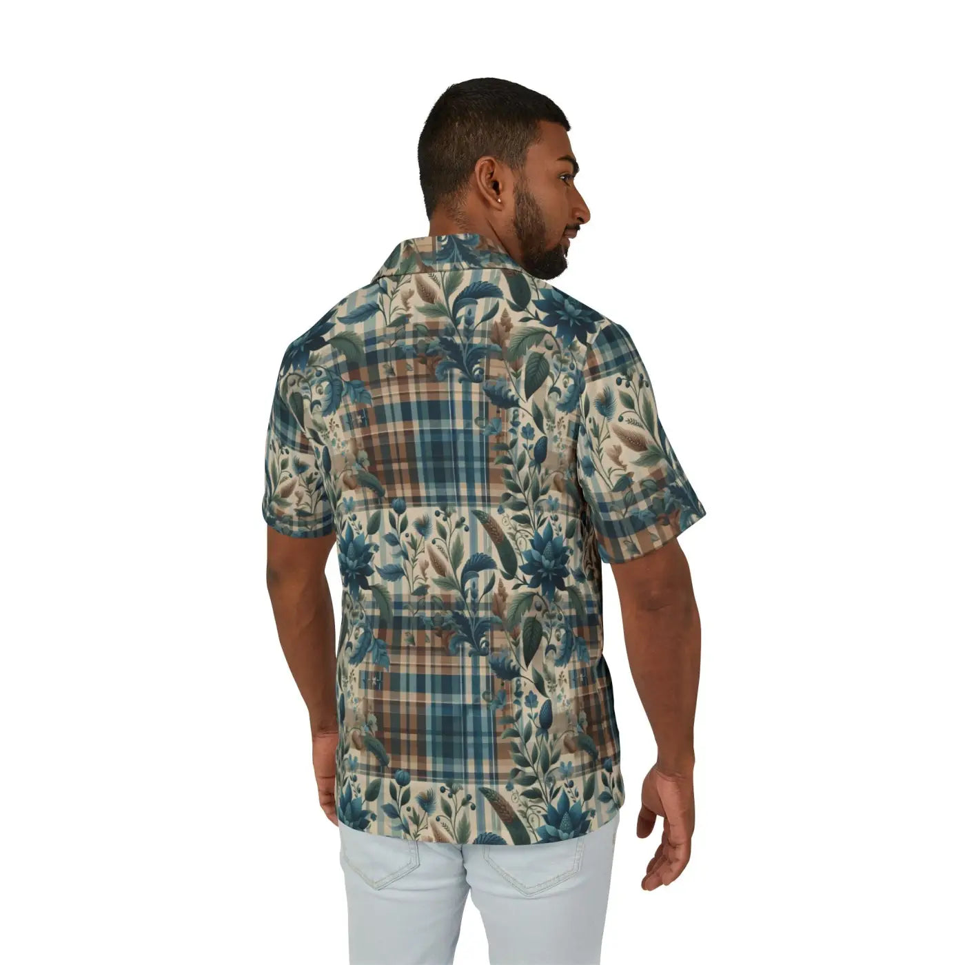 Men's Floral Plaid Hawaiian Camp Shirt - Summer Style - DipaliZ