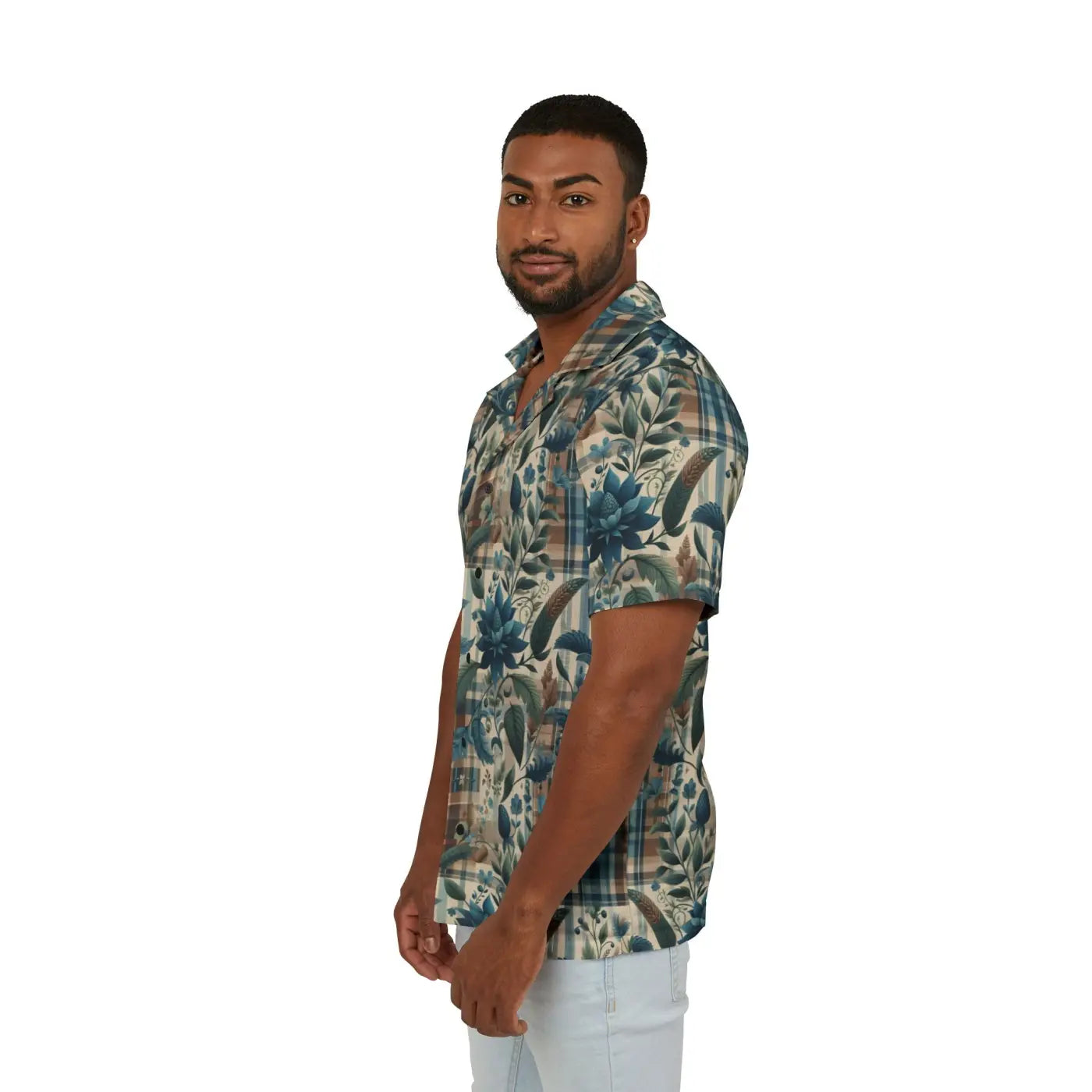 Men's Floral Plaid Hawaiian Camp Shirt - Summer Style - DipaliZ