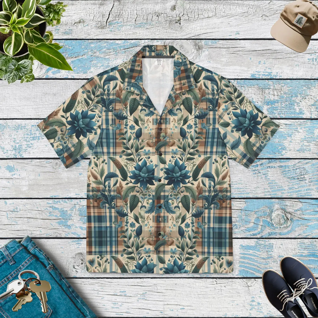 Men's Floral Plaid Hawaiian Camp Shirt - Summer Style - DipaliZ