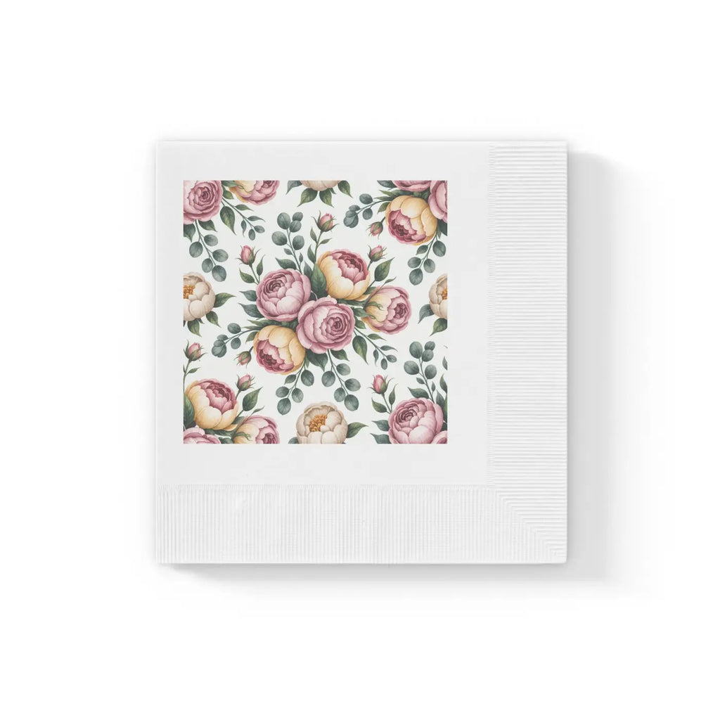 Floral Print Cocktail Napkins - Elegant White Dinner Party - DipaliZ