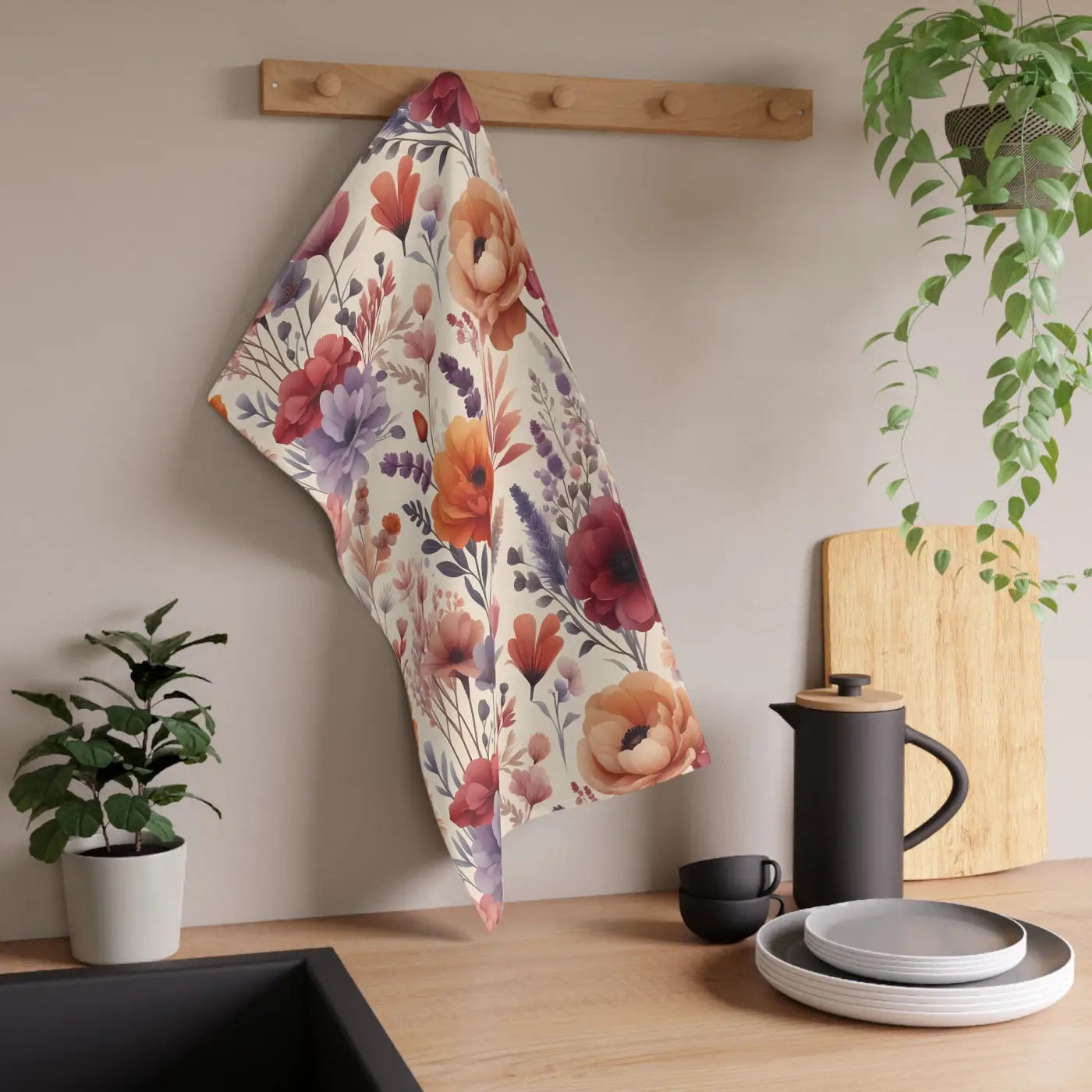 Vibrant Tea Towels - Floral Print Cotton Kitchen Set - DipaliZ