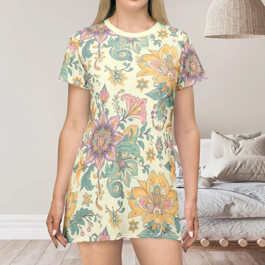 Boho Chic Summer T-Shirt Dress - Floral Everyday Style - DipaliZ