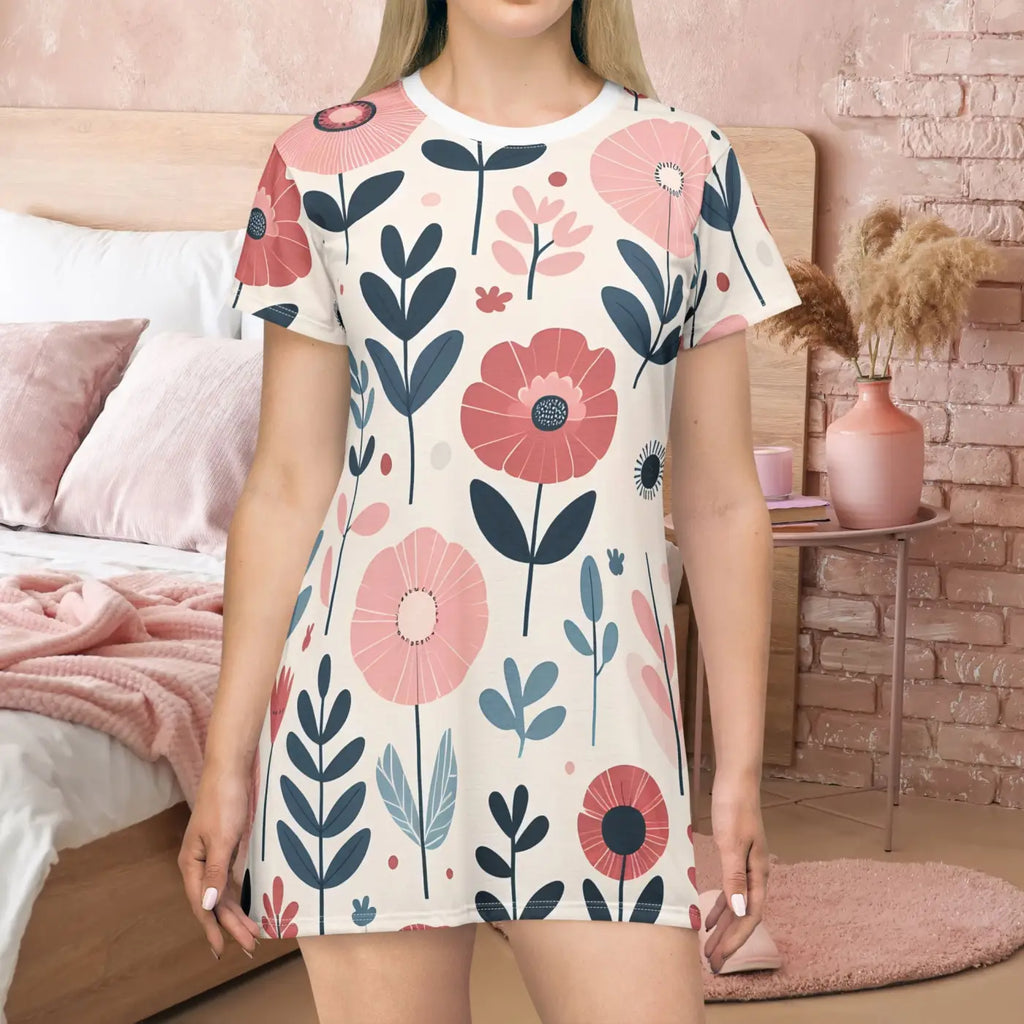 Vibrant Floral Print T-Shirt Dress - Summer Celebrations - DipaliZ