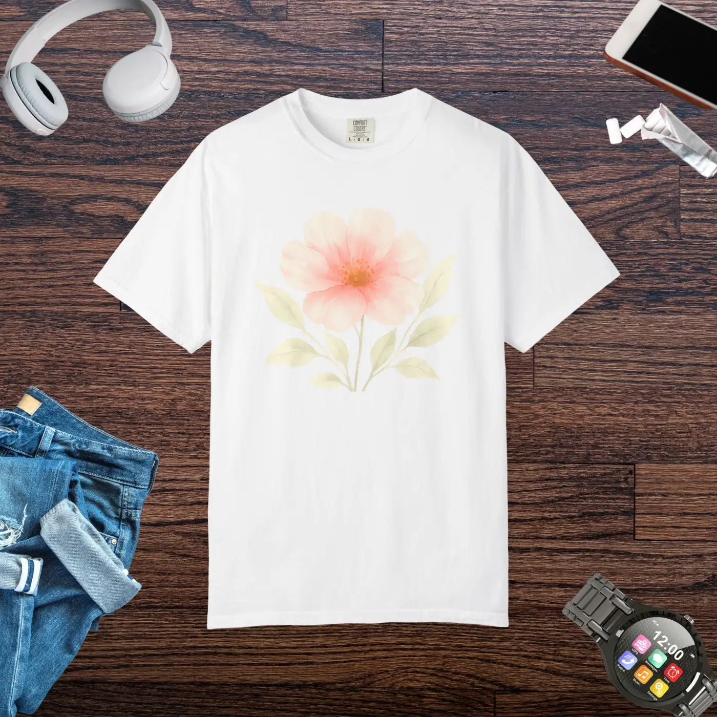 Premium Floral Print Unisex Garment-Dyed Tee - Relaxed Casual - DipaliZ