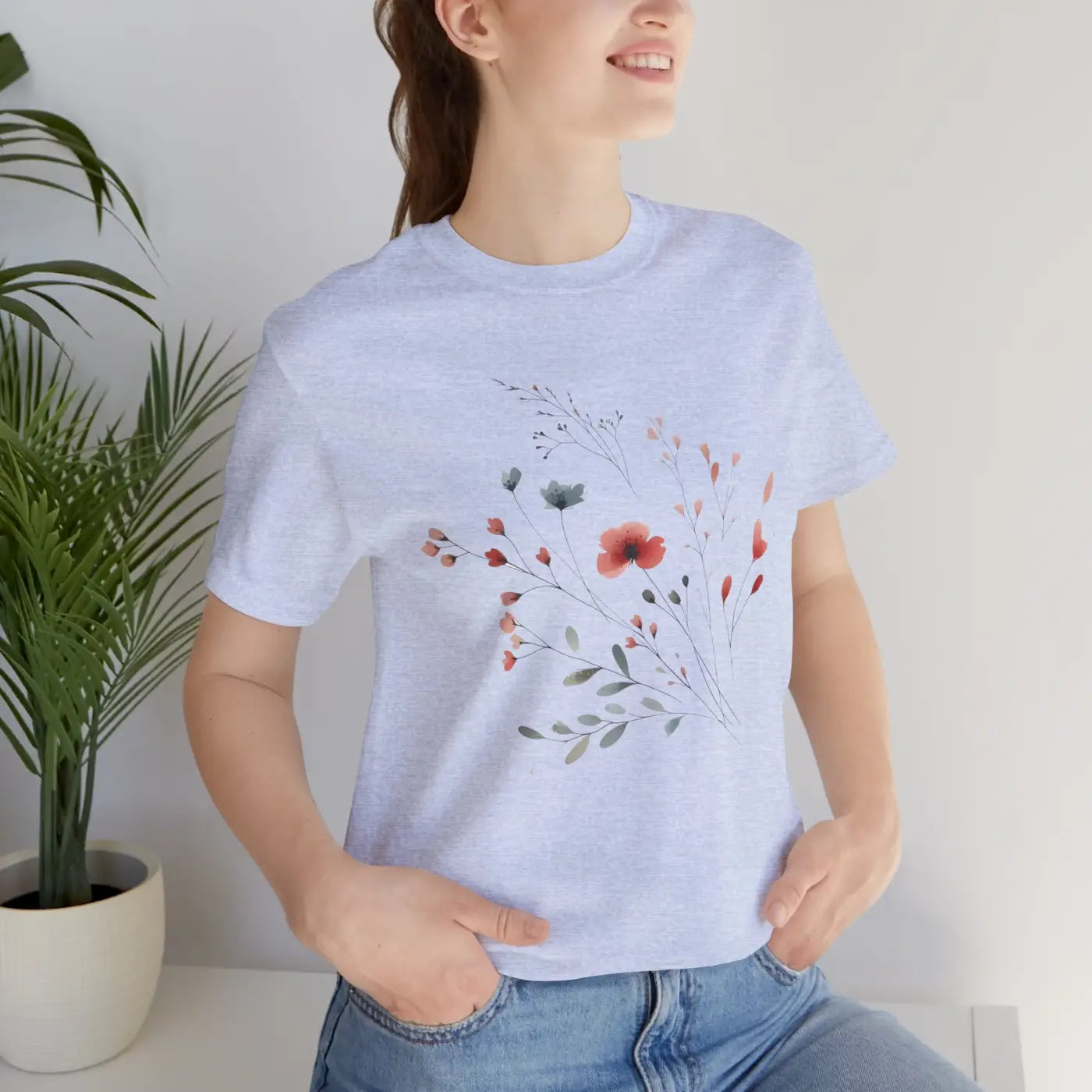 Floral Print Unisex Tee - Nature Lovers Everyday Comfort - DipaliZ