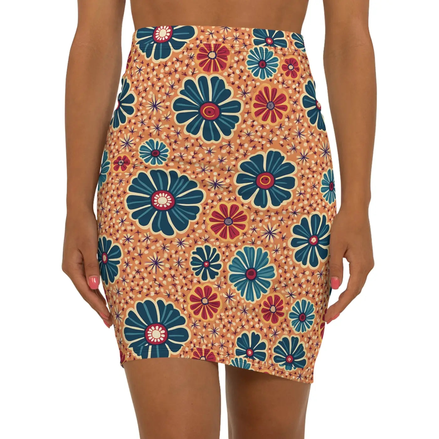 Vibrant Floral Print Pencil Skirt - Mid-Waist Office Wear - DipaliZ