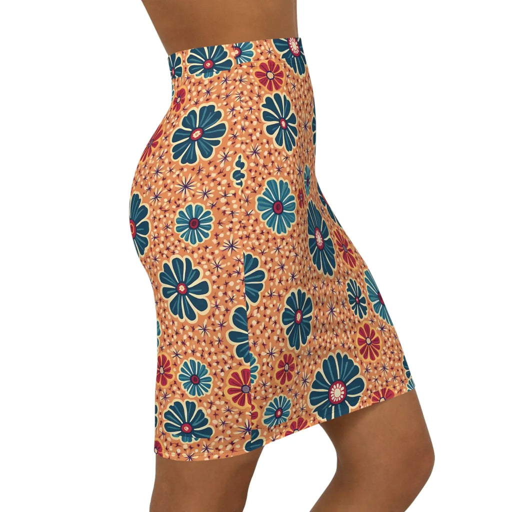 Vibrant Floral Print Pencil Skirt - Mid-Waist Office Wear - DipaliZ