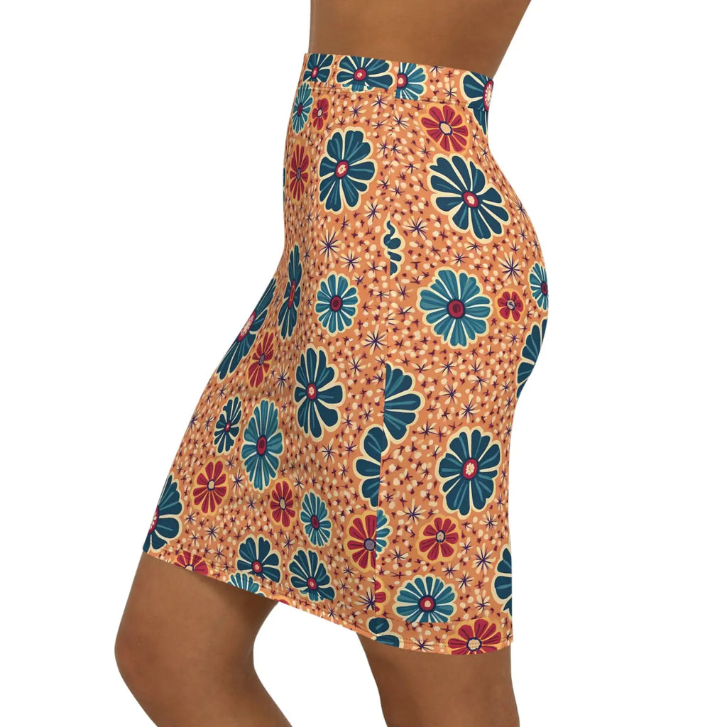 Vibrant Floral Print Pencil Skirt - Mid-Waist Office Wear - DipaliZ