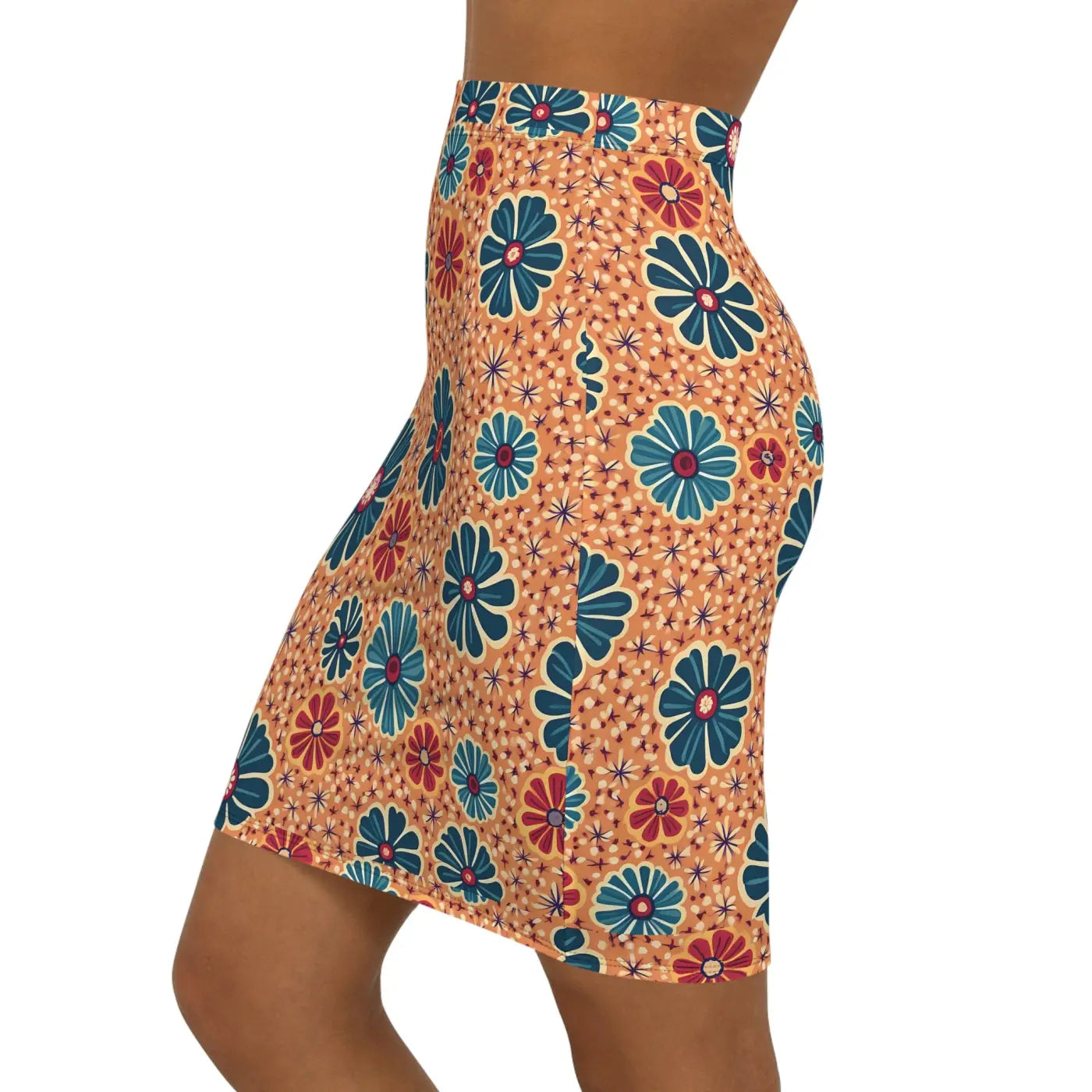 Vibrant Floral Print Pencil Skirt - Mid-Waist Office Wear - DipaliZ
