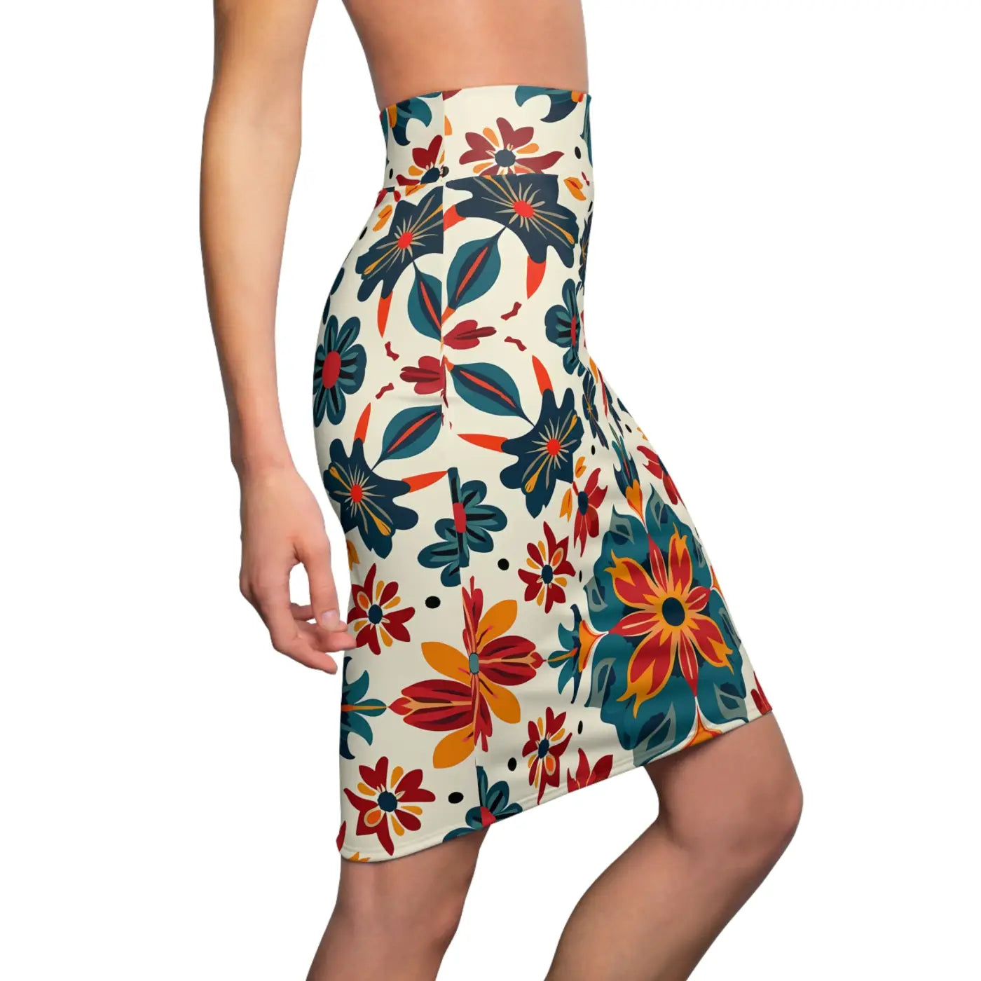 Vibrant Floral Print Pencil Skirt - Office Wear - DipaliZ