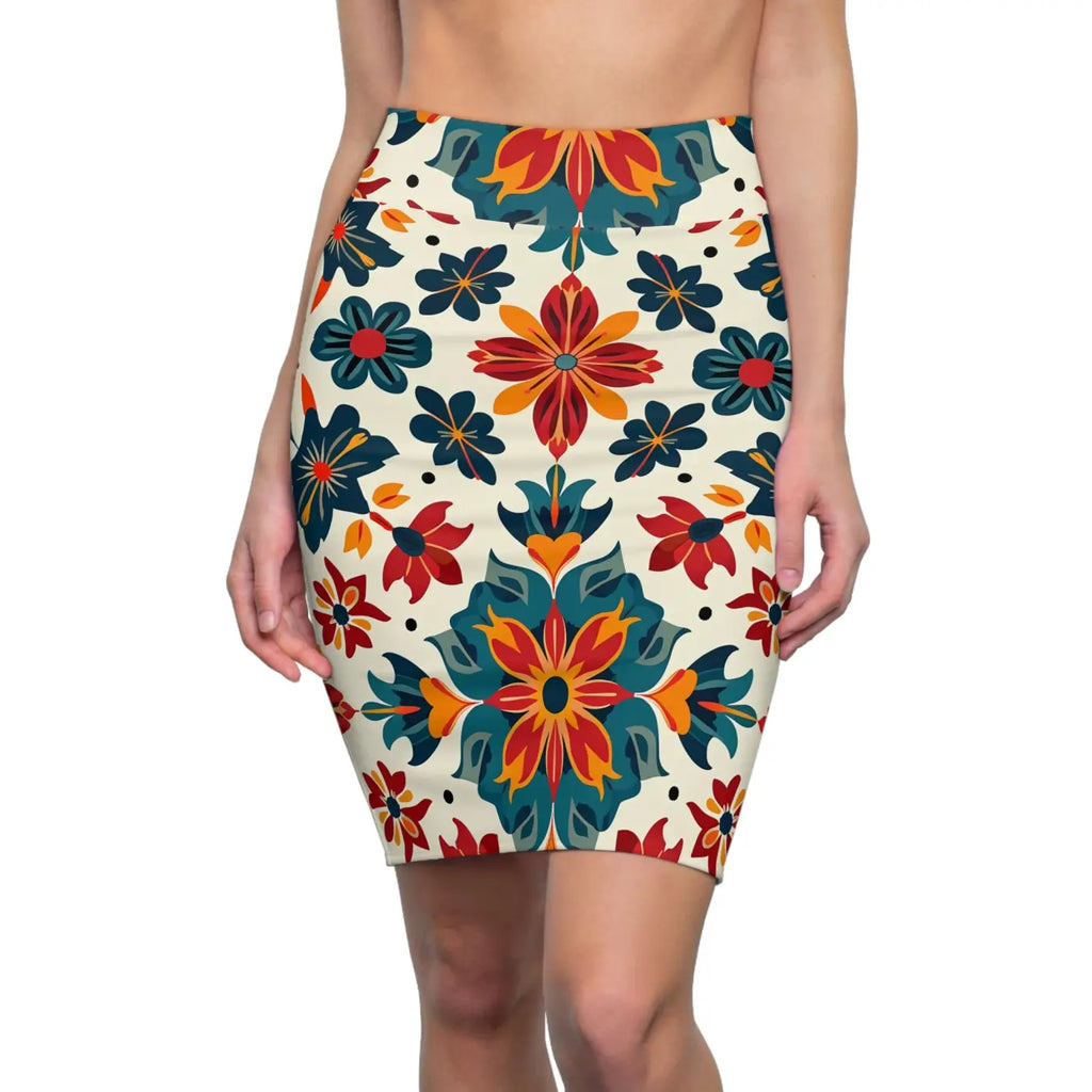 Vibrant Floral Print Pencil Skirt - Office Wear - DipaliZ