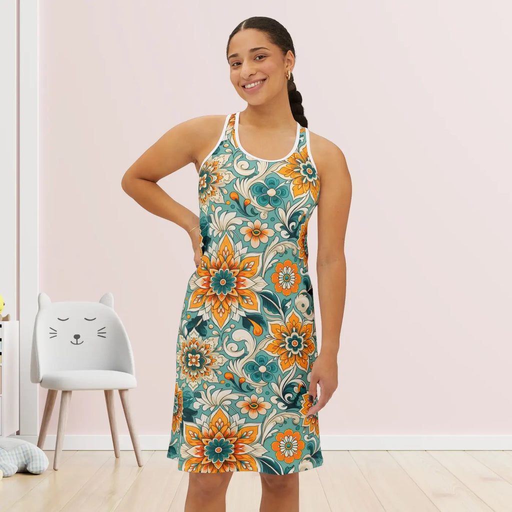 Vibrant Floral Print Racerback Dress - Summer Casual Vibe - DipaliZ