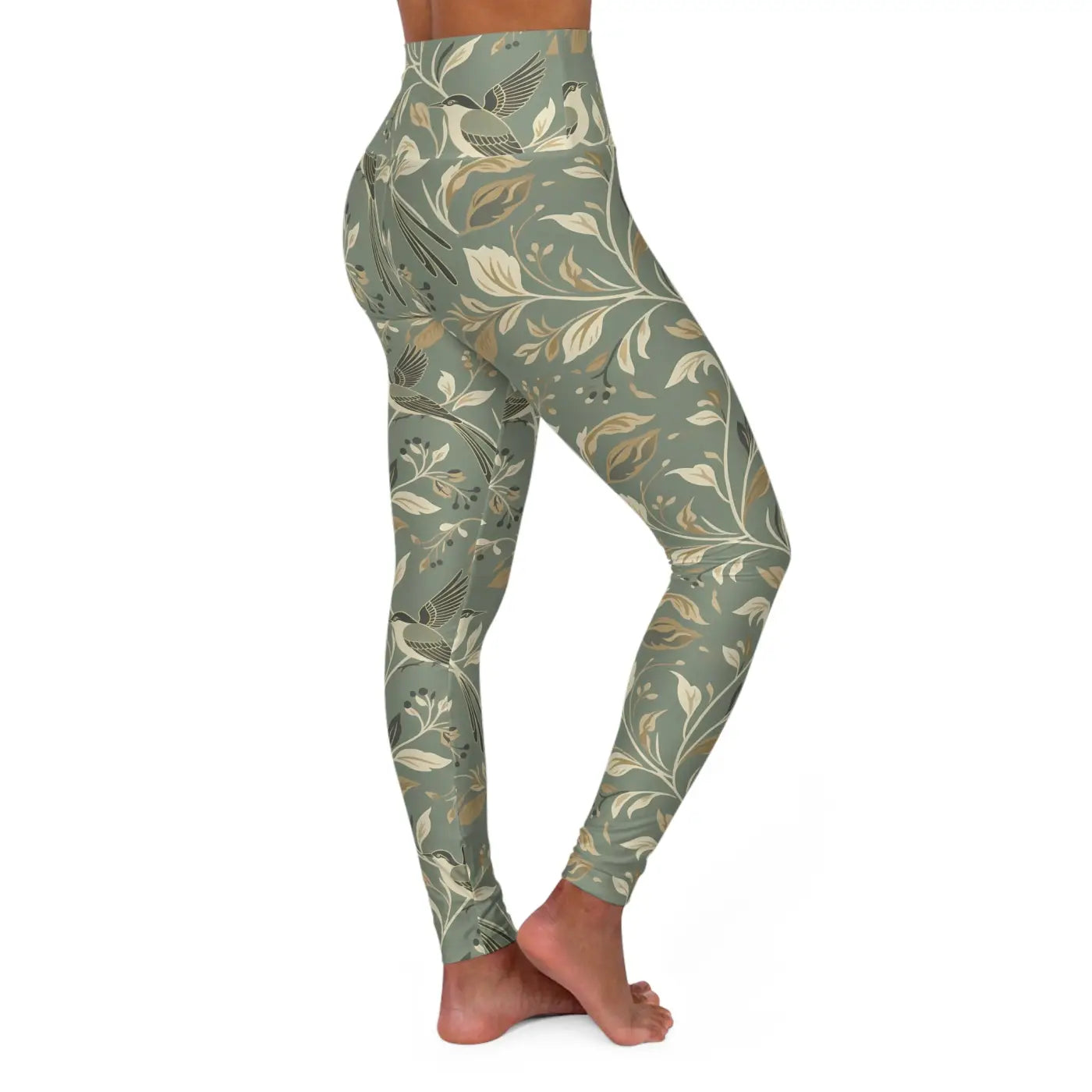 Floral Sage Yoga Leggings - Botanical Print Activewear - DipaliZ