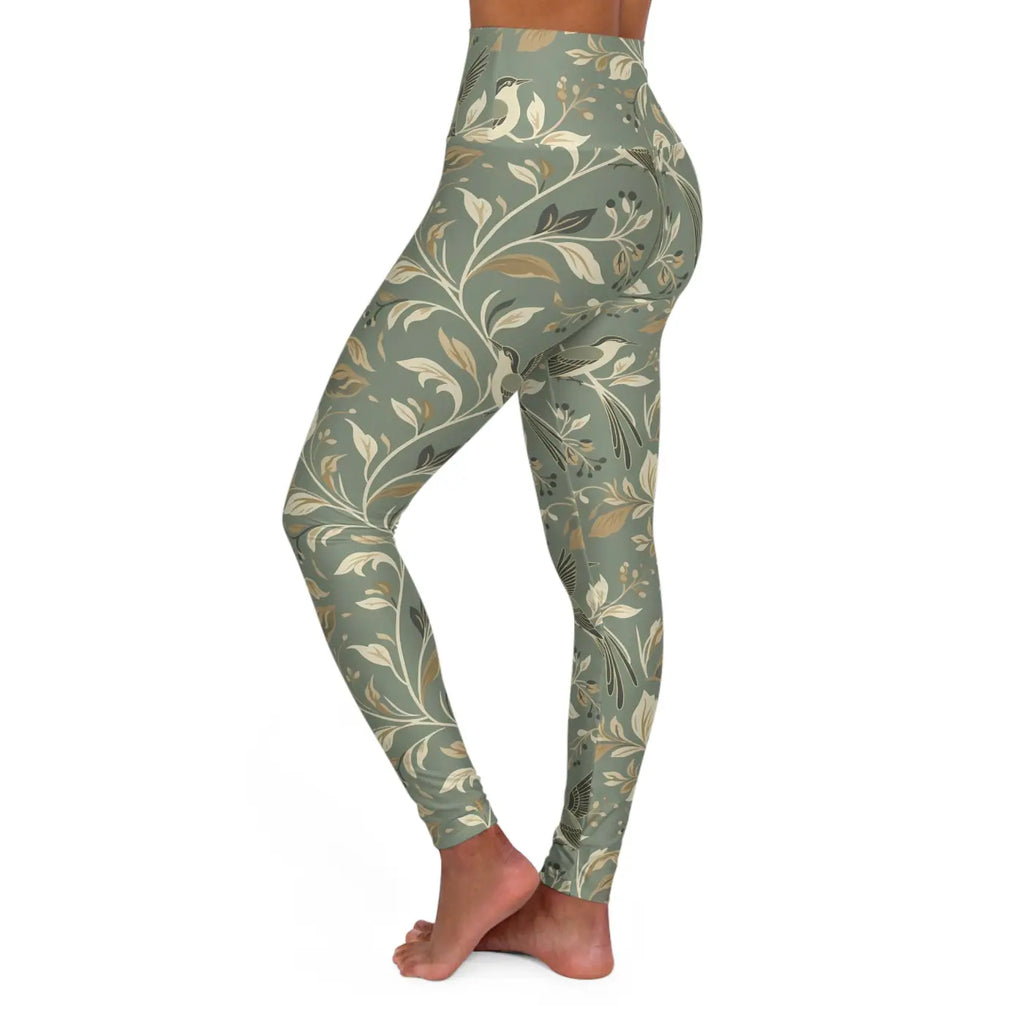 Floral Sage Yoga Leggings - Botanical Print Activewear - DipaliZ