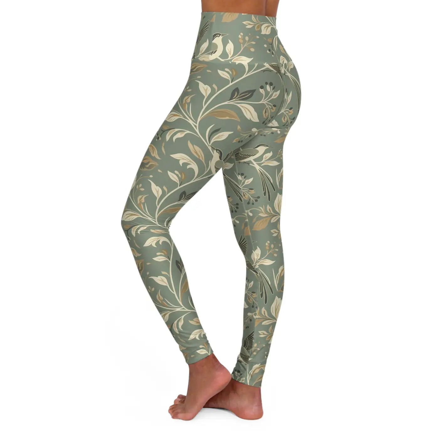 Floral Sage Yoga Leggings - Botanical Print Activewear - DipaliZ