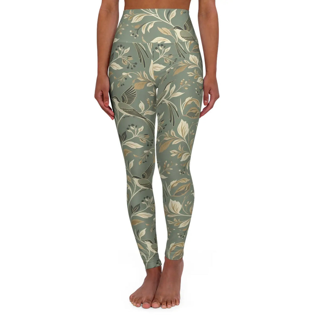 Floral Sage Yoga Leggings - Botanical Print Activewear - DipaliZ