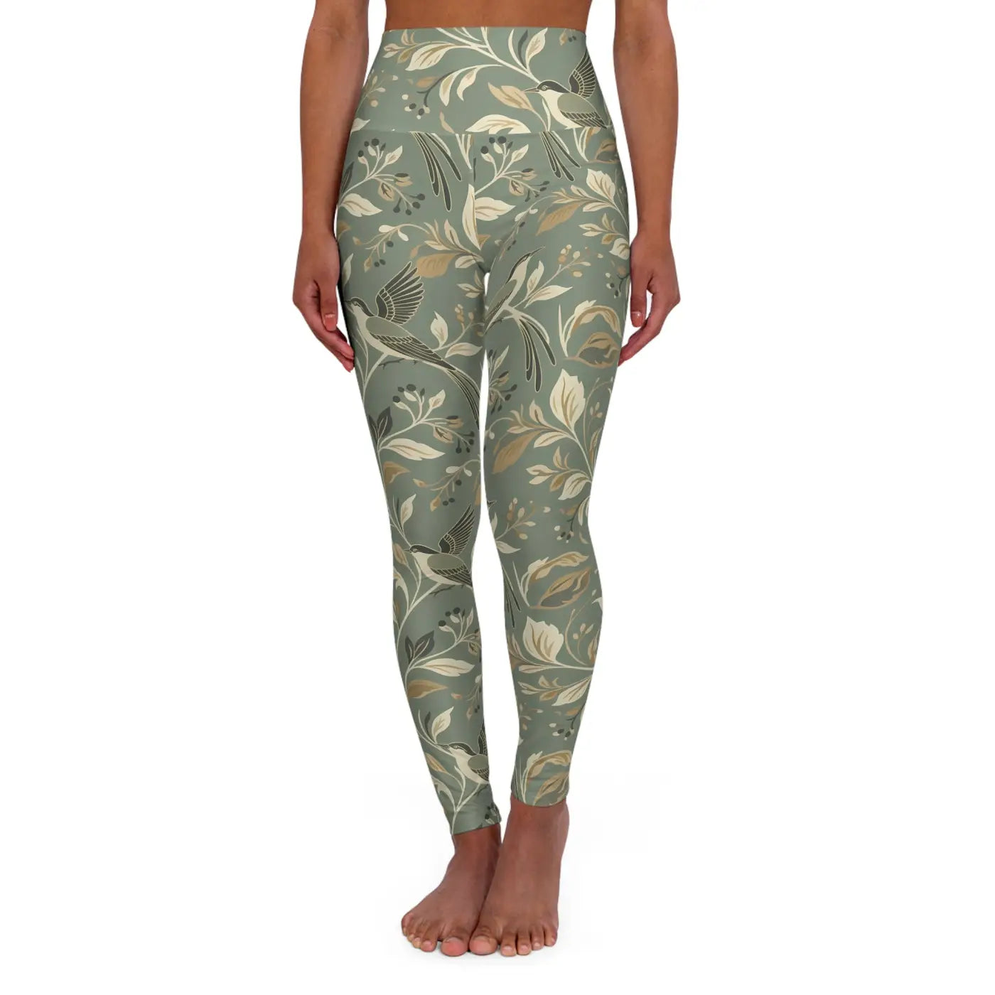 Floral Sage Yoga Leggings - Botanical Print Activewear - DipaliZ