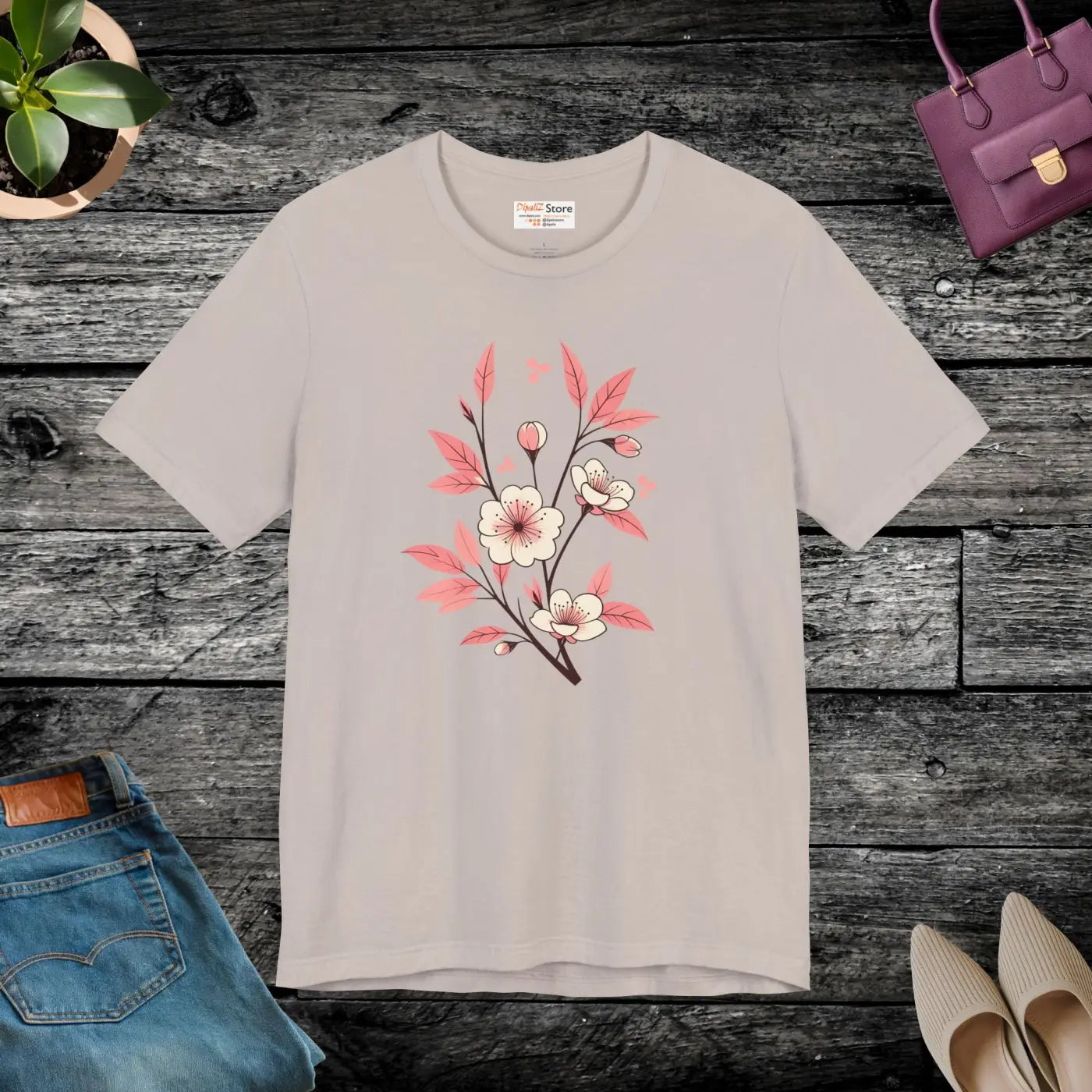 Floral Short Sleeve Tee - Airlume Combed Cotton - DipaliZ