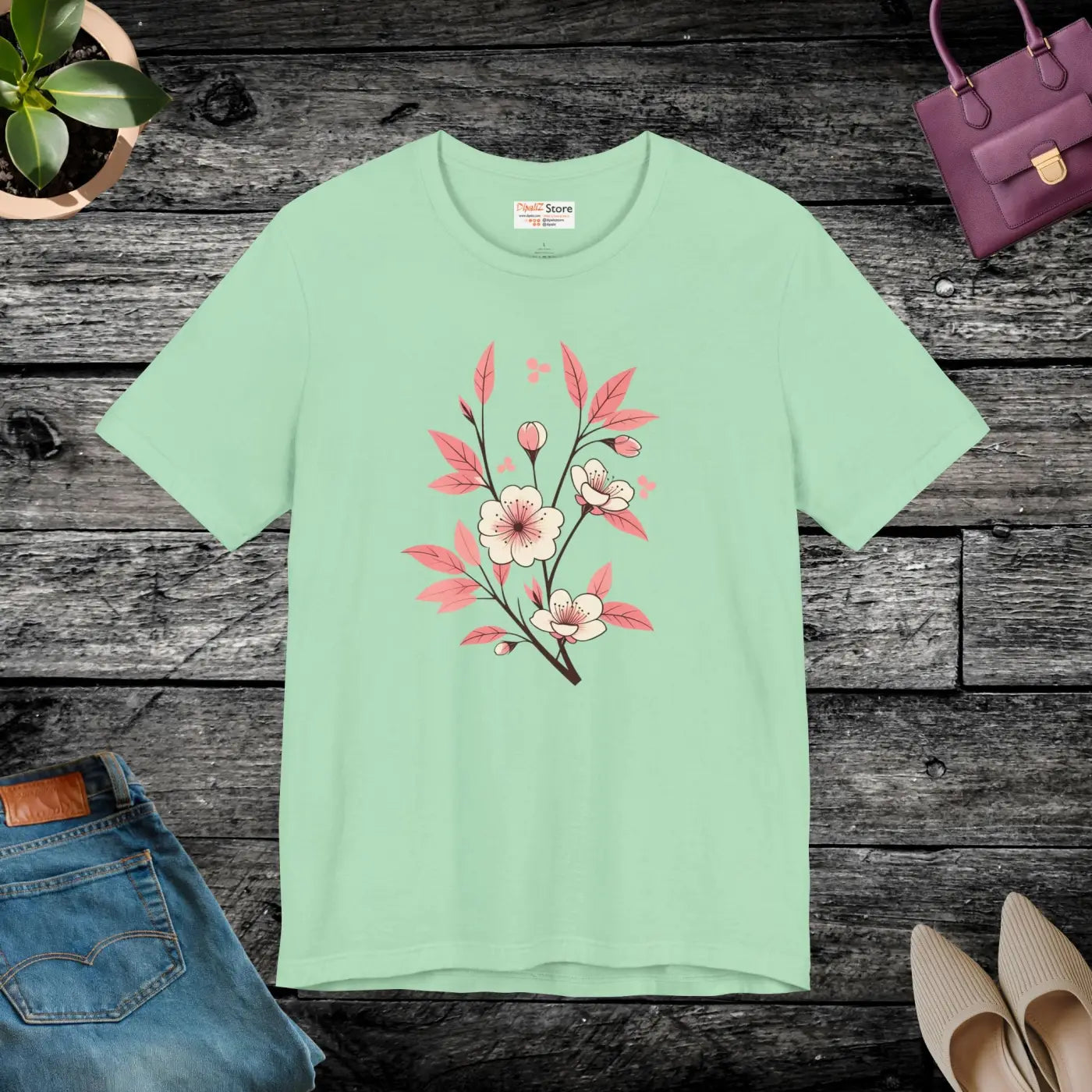 Floral Short Sleeve Tee - Airlume Combed Cotton - DipaliZ