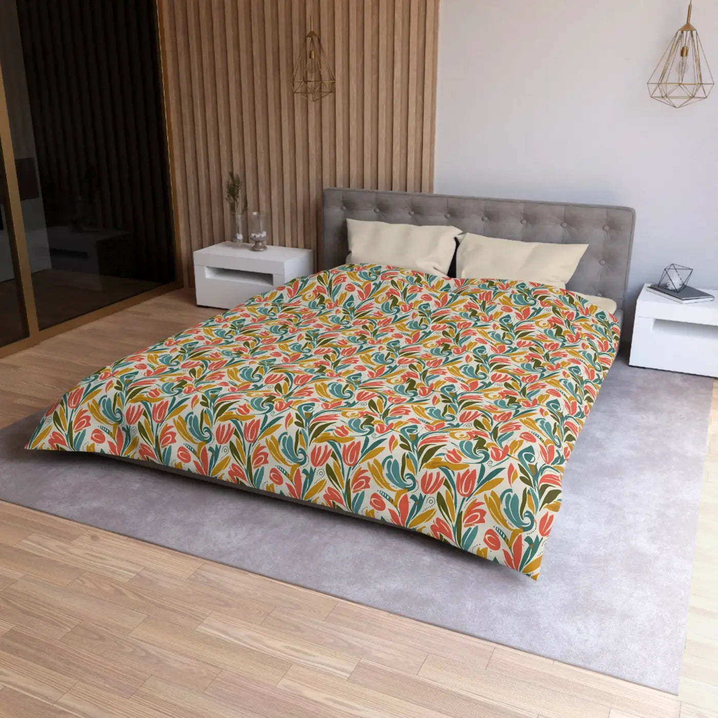 Floral Tulip Pattern Duvet Cover - Garden Sanctuary - DipaliZ