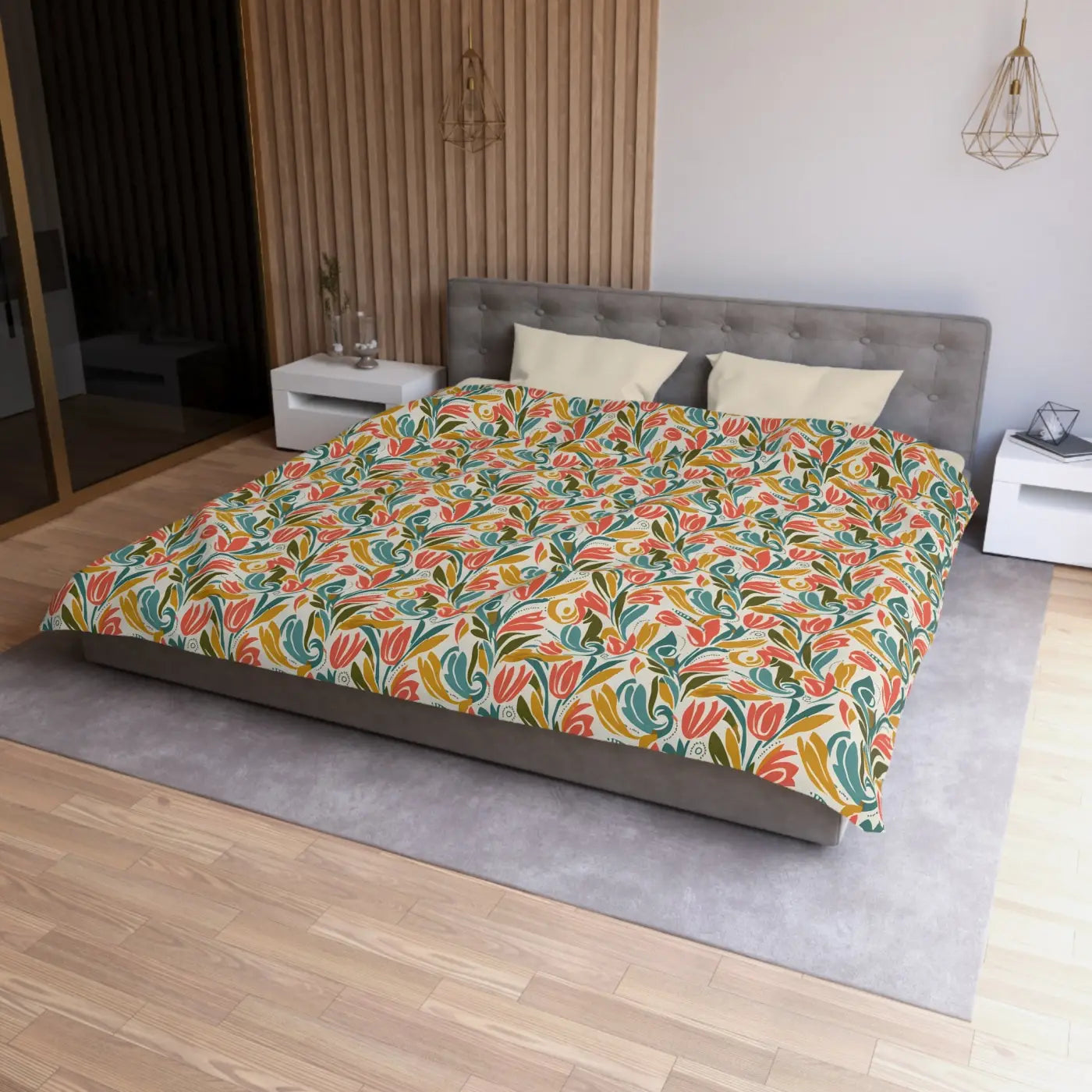 Floral Tulip Pattern Duvet Cover - Garden Sanctuary - DipaliZ