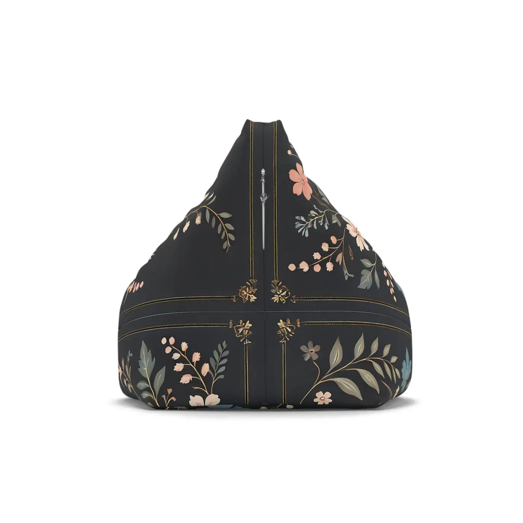 Black Bean Bag Chair Cover - Stunning Floral Vines Design - DipaliZ