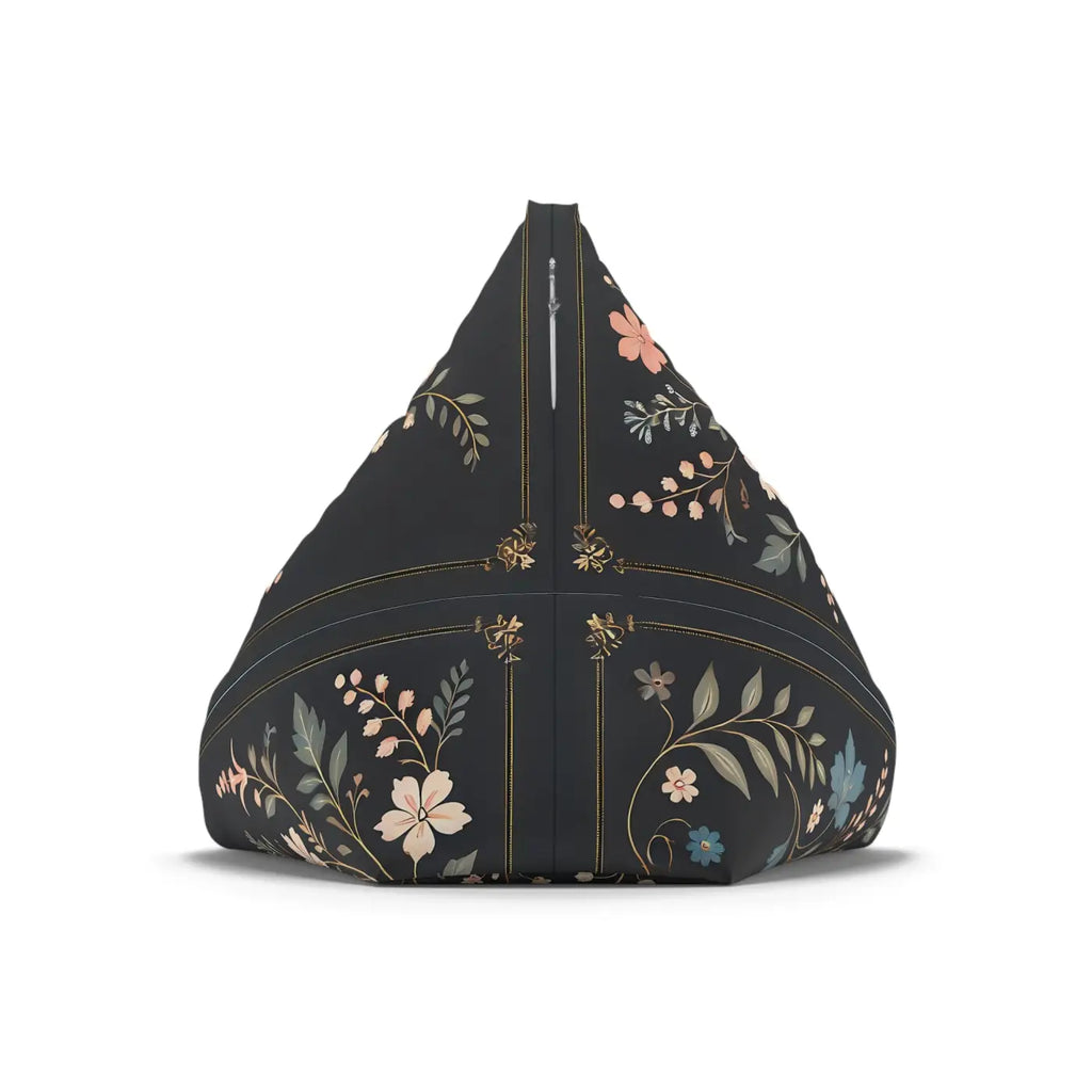 Black Bean Bag Chair Cover - Stunning Floral Vines Design - DipaliZ