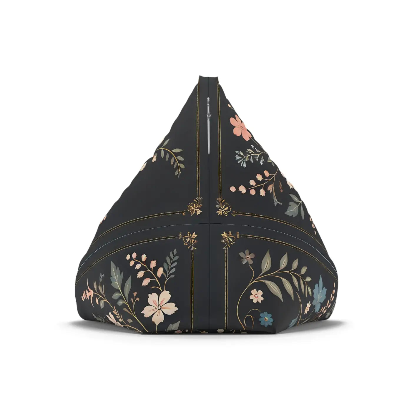 Black Bean Bag Chair Cover - Stunning Floral Vines Design - DipaliZ