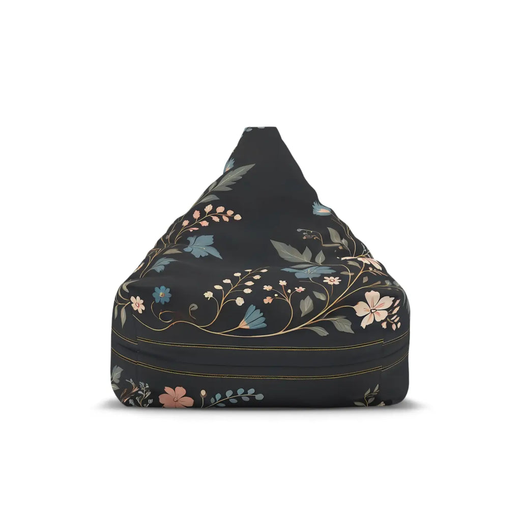 Black Bean Bag Chair Cover - Stunning Floral Vines Design - DipaliZ