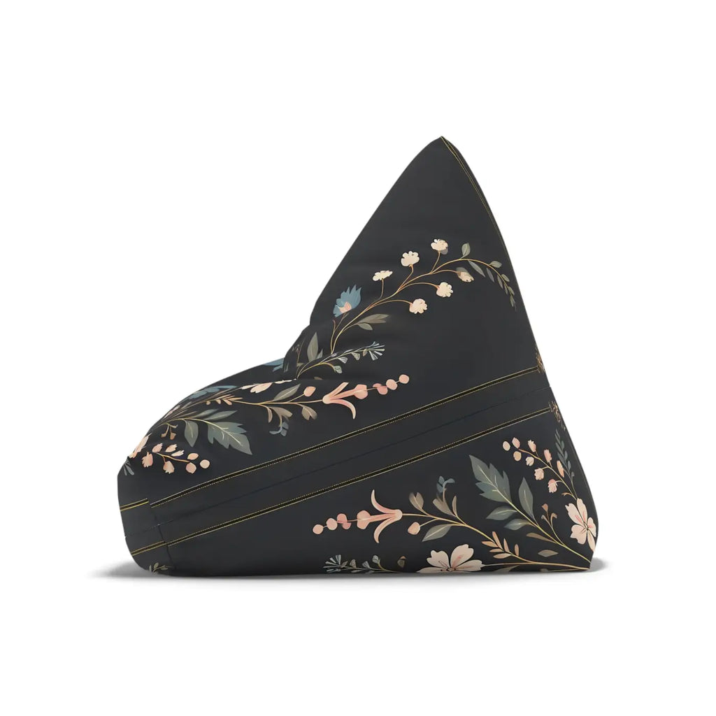 Black Bean Bag Chair Cover - Stunning Floral Vines Design - DipaliZ