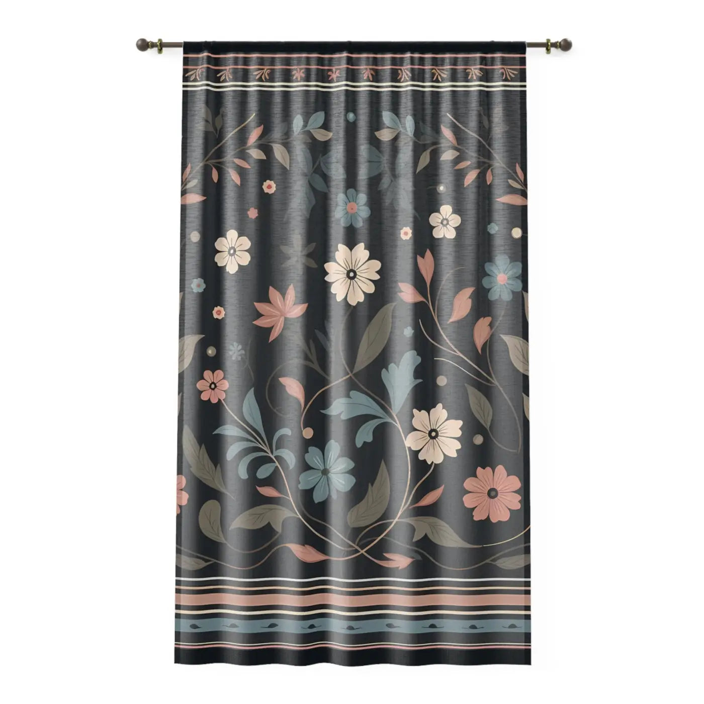 Floral Vines Window Curtain - Mysterious Black Background - DipaliZ