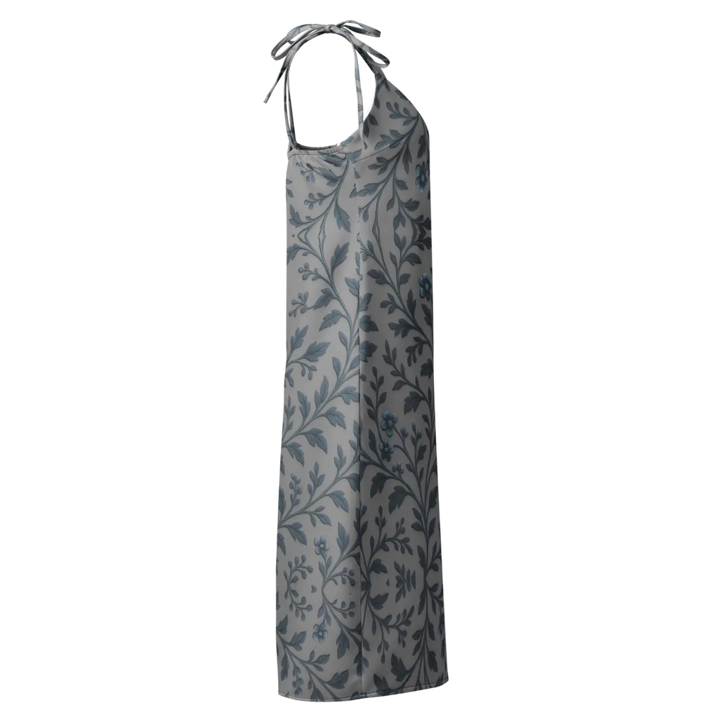Floral Vines Midi Dress - Bluish Grey Romantic Style - DipaliZ