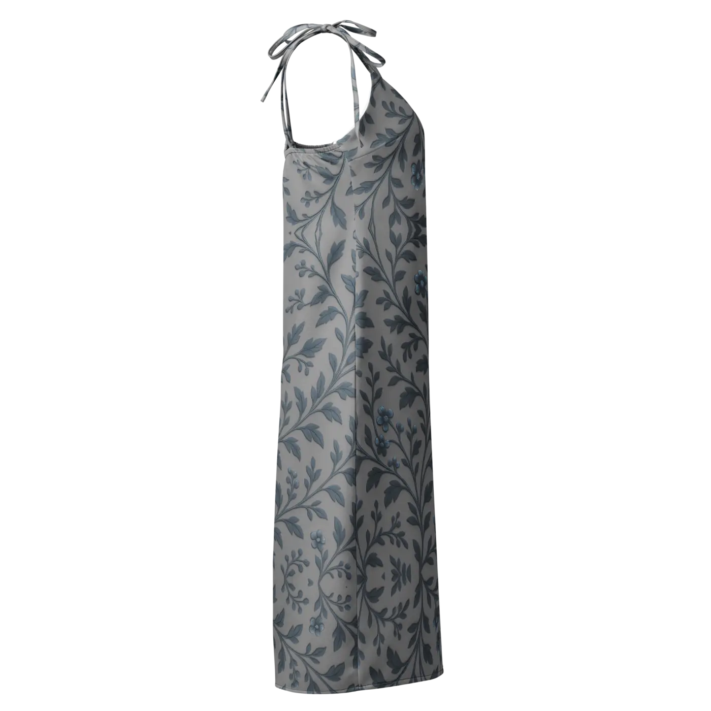 Floral Vines Midi Dress - Bluish Grey Romantic Style - DipaliZ