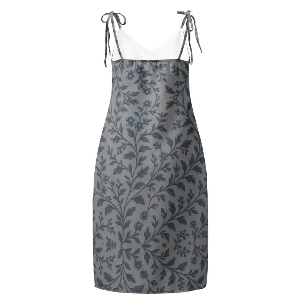 Floral Vines Midi Dress - Bluish Grey Romantic Style - DipaliZ