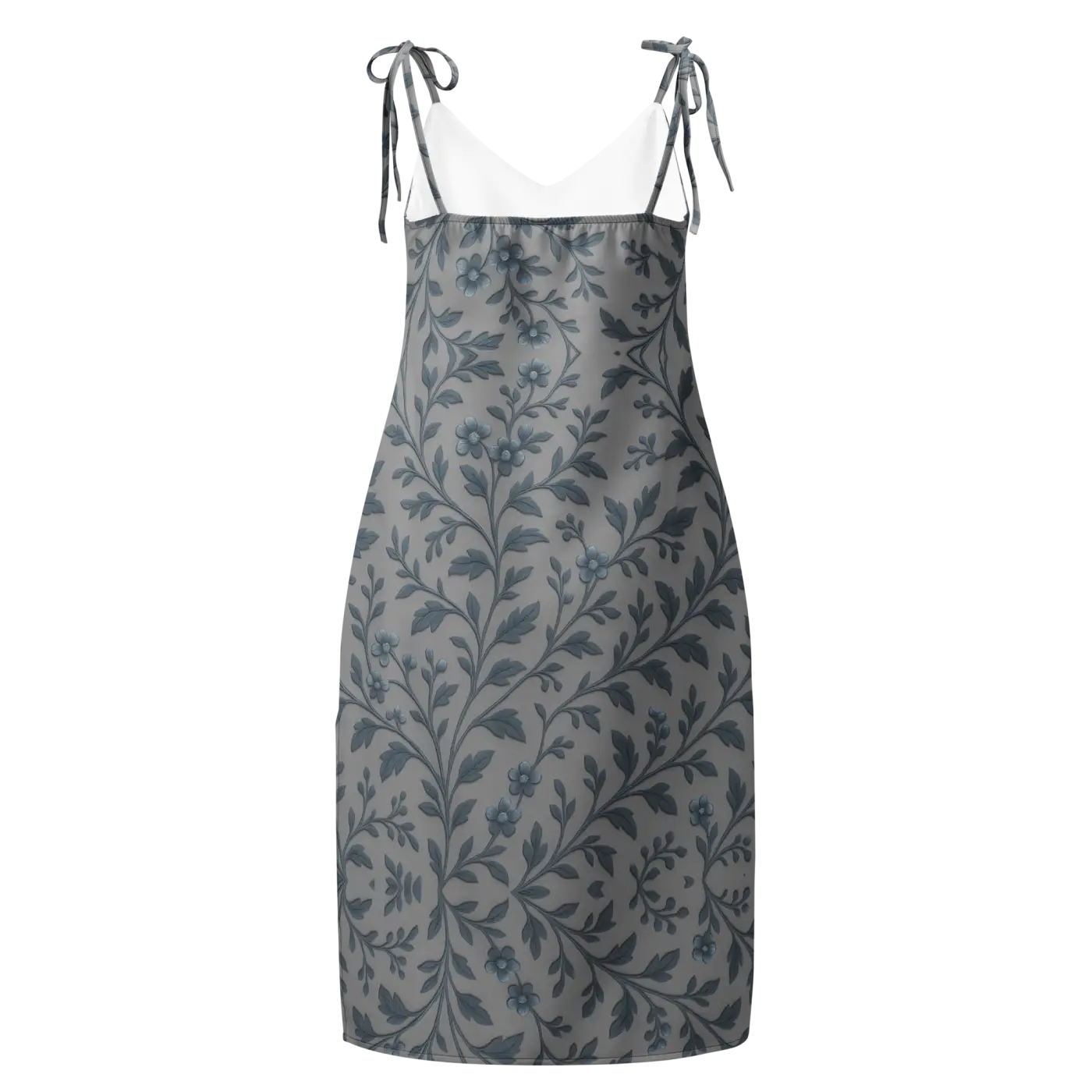 Floral Vines Midi Dress - Bluish Grey Romantic Style - DipaliZ