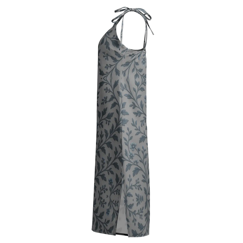 Floral Vines Midi Dress - Bluish Grey Romantic Style - DipaliZ