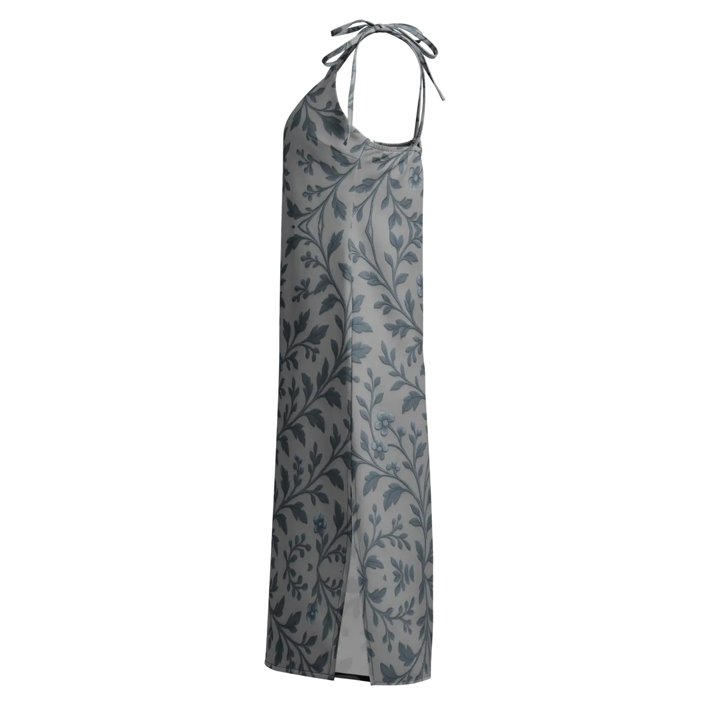 Floral Vines Midi Dress - Bluish Grey Romantic Style - DipaliZ