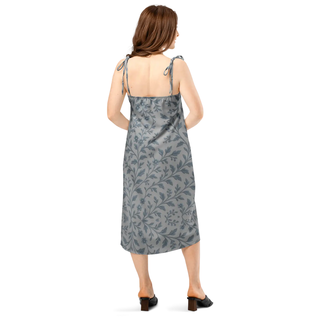 Floral Vines Midi Dress - Bluish Grey Romantic Style - DipaliZ