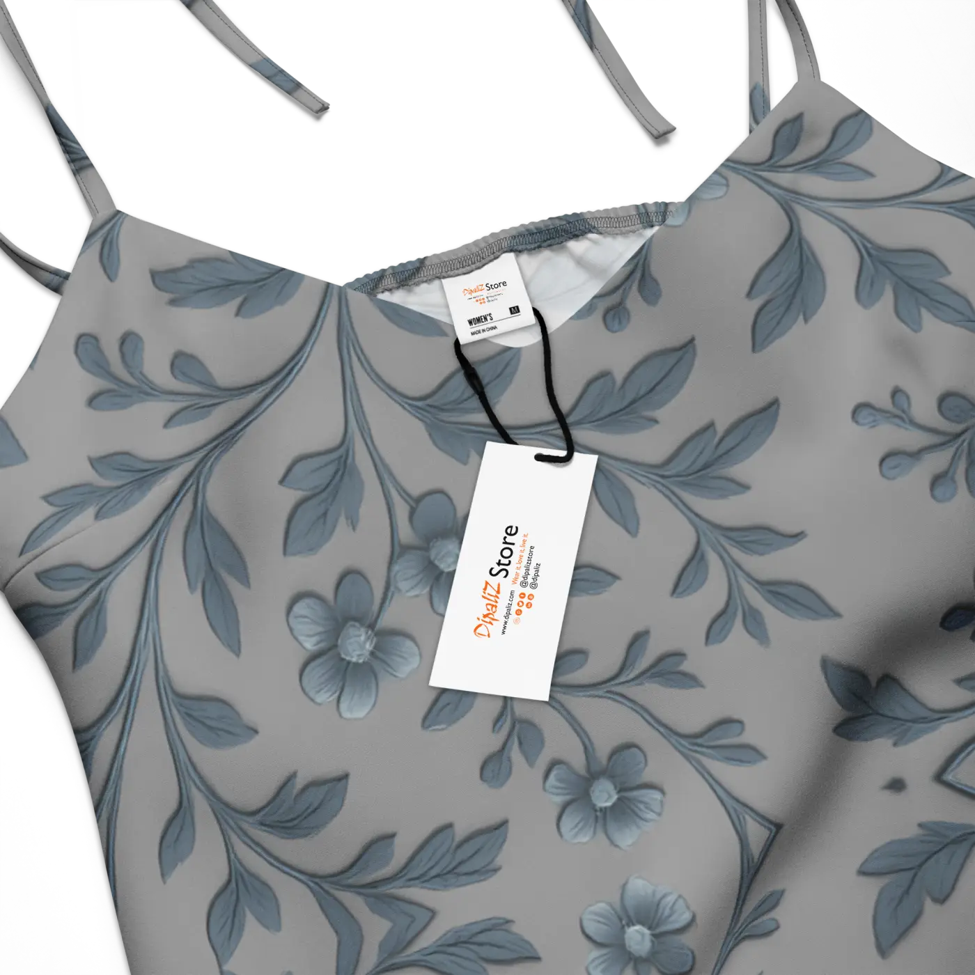 Floral Vines Midi Dress - Bluish Grey Romantic Style - DipaliZ