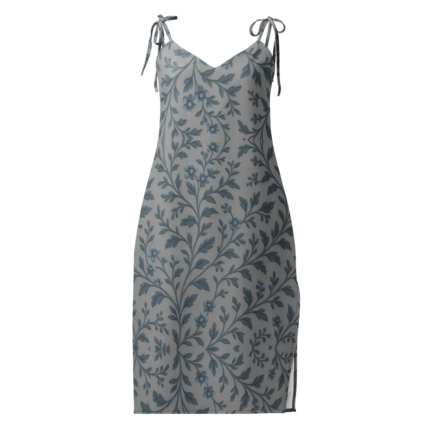 Floral Vines Midi Dress - Bluish Grey Romantic Style - DipaliZ