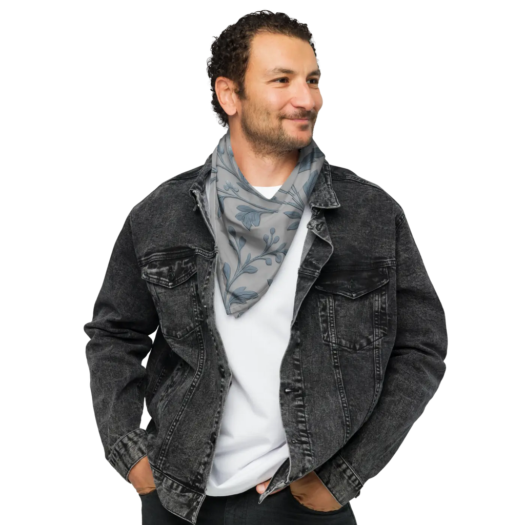 Floral Vines All-Over Print Bandana - Greyish Blue UPF50 - DipaliZ