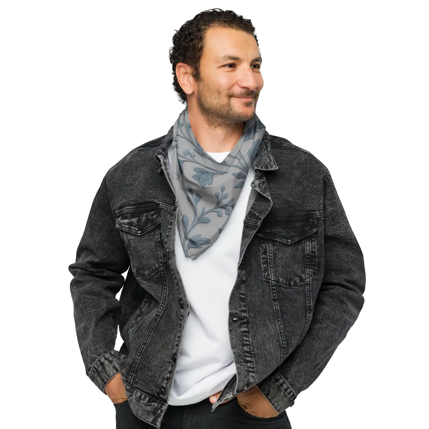 Floral Vines All-Over Print Bandana - Greyish Blue UPF50 - DipaliZ