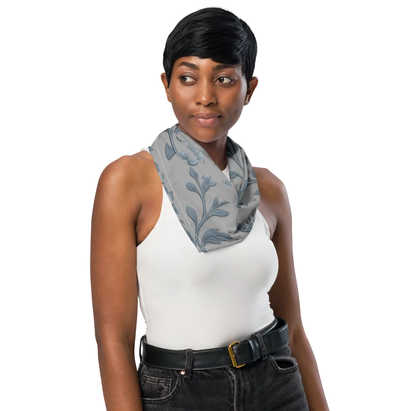Floral Vines All-Over Print Bandana - Greyish Blue UPF50 - DipaliZ