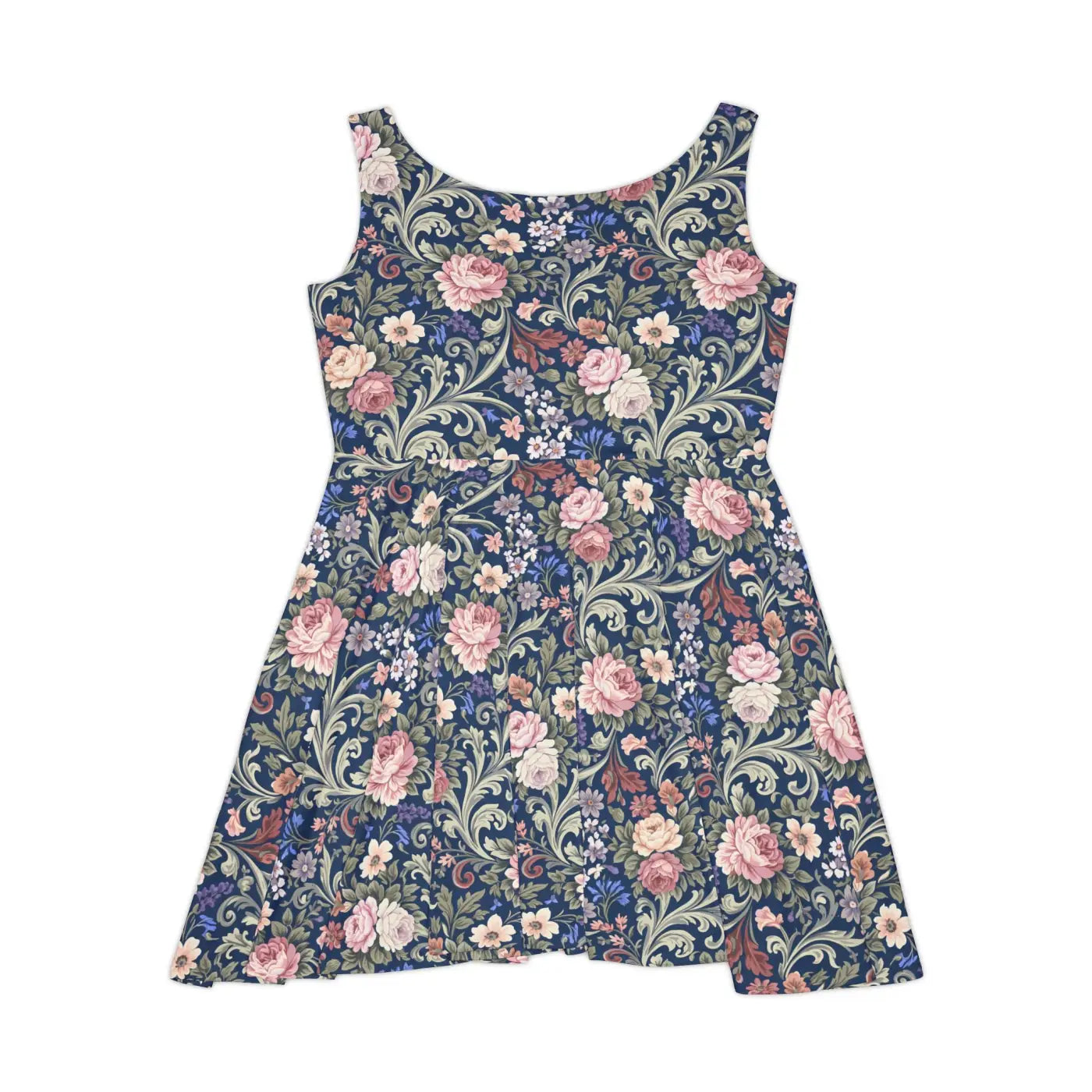 Floral Vintage Tapestry Dress - Navy Print Skater Style - DipaliZ