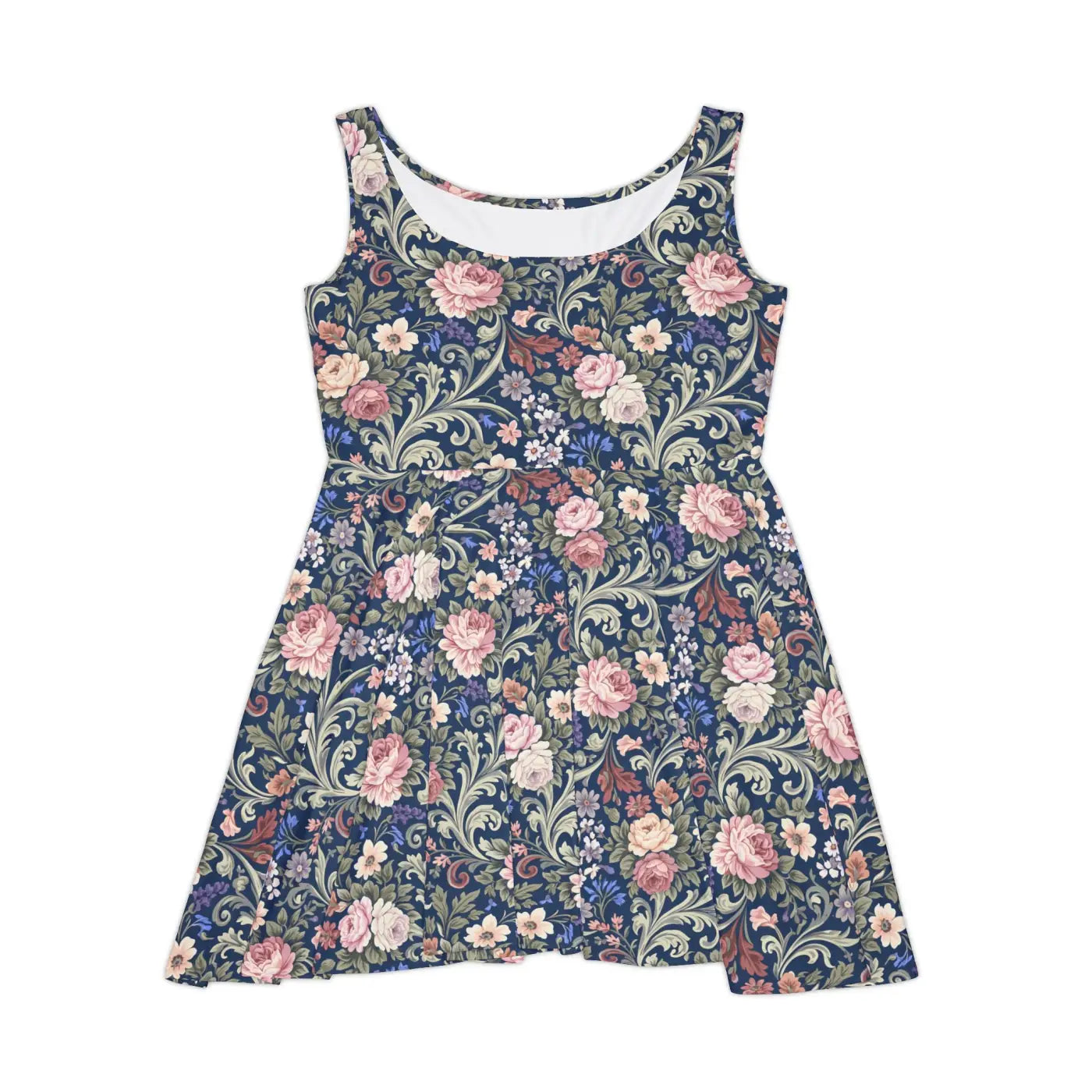 Floral Vintage Tapestry Dress - Navy Print Skater Style - DipaliZ