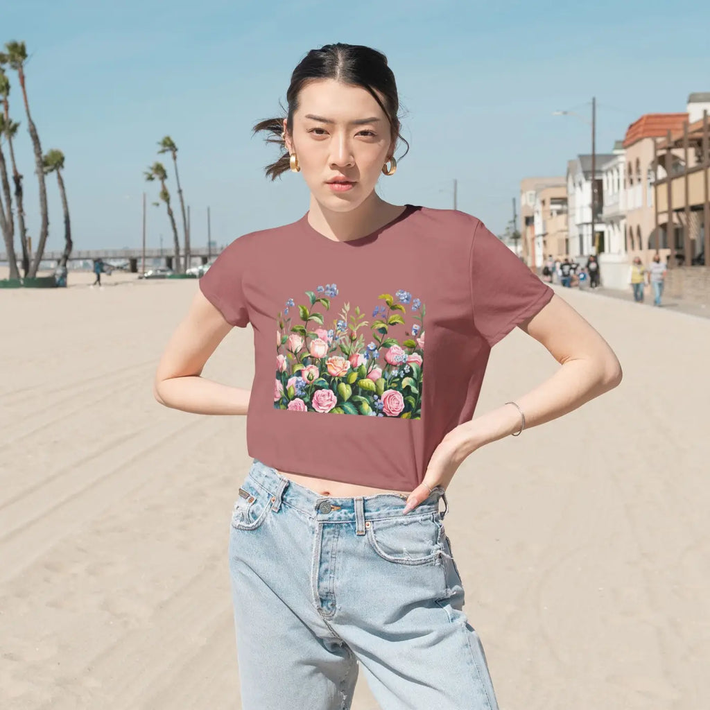 Flowy Cropped Tee - Garden Lovers Summer Style - DipaliZ