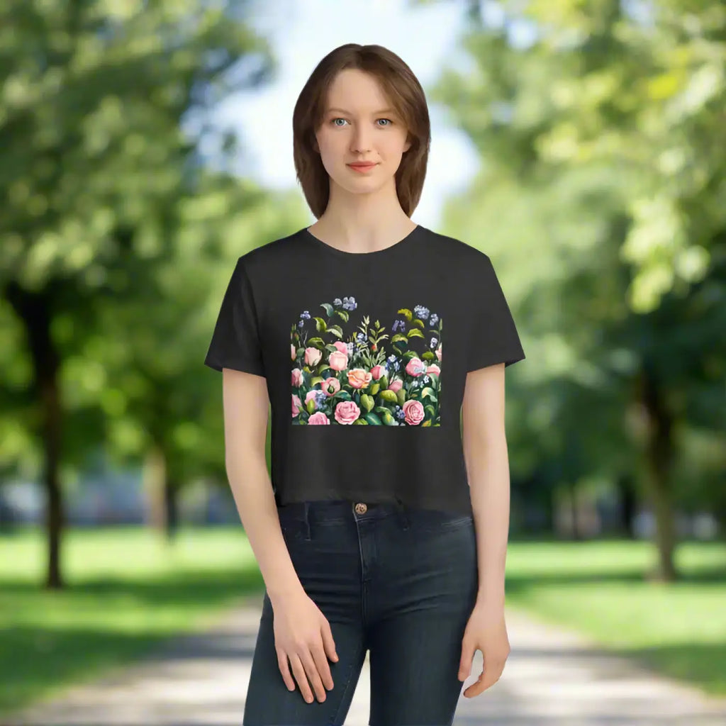 Flowy Cropped Tee - Garden Lovers Summer Style - DipaliZ
