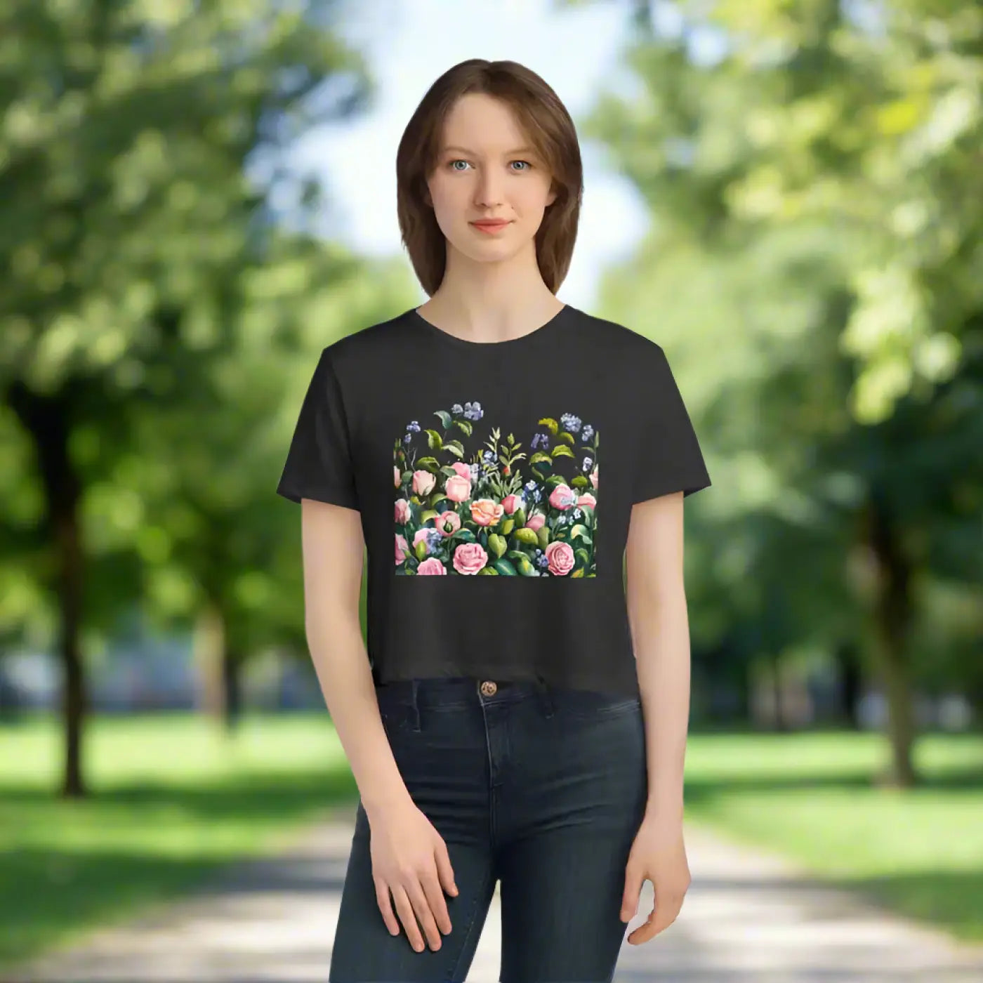 Flowy Cropped Tee - Garden Lovers Summer Style - DipaliZ