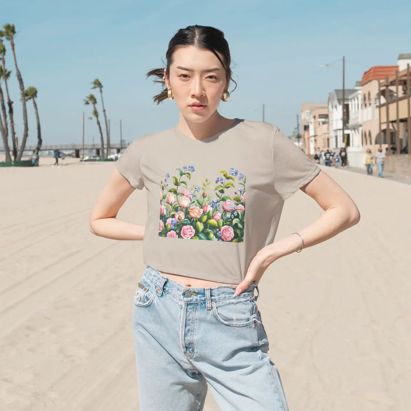 Flowy Cropped Tee - Garden Lovers Summer Style - DipaliZ